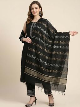 MUFFLY - Women Cotton Black Woven Dupatta