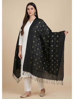 MUFFLY - Women Black Cotton Geometric Buta Dupatta