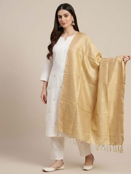 MUFFLY - Women Gold Solid Handcrafted Khadi Tassel Dupatta