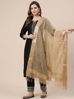MUFFLY - Women Gold Sequined Organza Dupatta