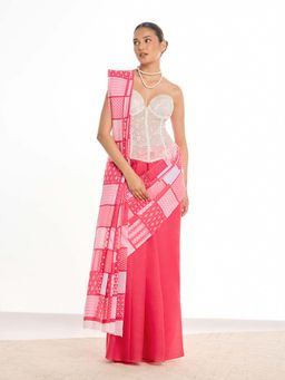 KAMLIE - Women Pink Abstract Printed Cotton Blend Saree with Unstitched Blouse