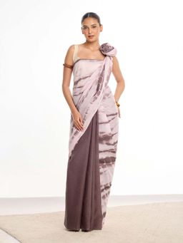 KAMLIE - Women Brown Tie-Dye Mul Cotton Saree with Unstitched Blouse