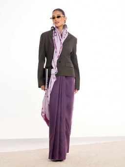 KAMLIE - Women Purple Tie-Dye Mul Cotton Saree with Unstitched Blouse