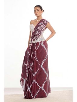KAMLIE - Female Maroon Tie-Dye Cotton Blend Saree with Unstitched Blouse