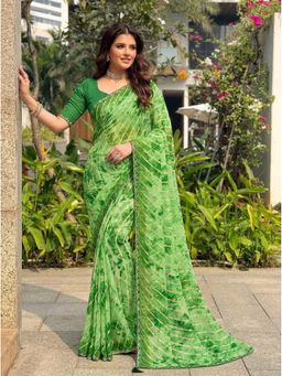 Kalista Fashion - Women Green Leheriya Printed Saree with Unstitched Blouse