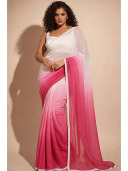 Niska - Women Pink Ombre Drape Linen Saree with Unstitched Blouse