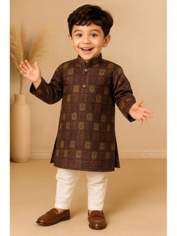 Lagorii - Brown and Off White Printed Kurta and Churidar
