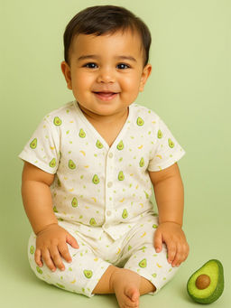 Moms Home - Unisex Organic Cotton Muslin Half Sleeve Shirt and Pyjama