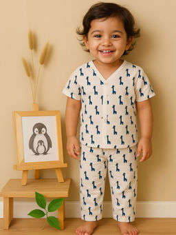 Moms Home - Unisex Organic Cotton Muslin Half Sleeve Shirt and Pyjama