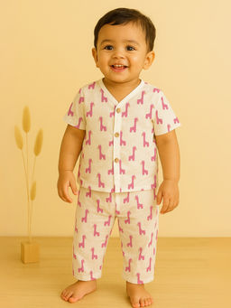 Moms Home - Unisex Organic Cotton Muslin Half Sleeve Shirt and Pyjama