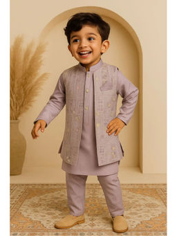 Lagorii - Lavender Pastel Embroidered Nehru Jacket Kurta and Churidar