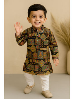 Lagorii - Multicolor Heritage Print Kurta Set with White Churidar