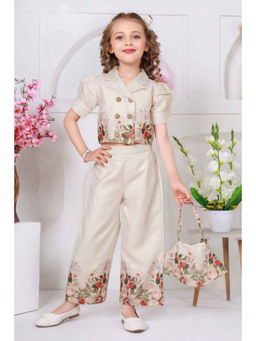 Lagorii - Beige Floral Printed Top and Pant With Hand Bag