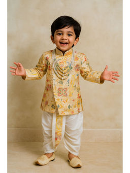 Lagorii - Yellow Kurta with Cream Dhoti