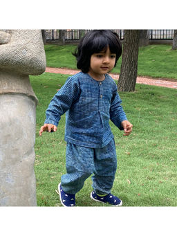 Whitewater - Unisex Organic Indigo Check Kurta and Pyjama