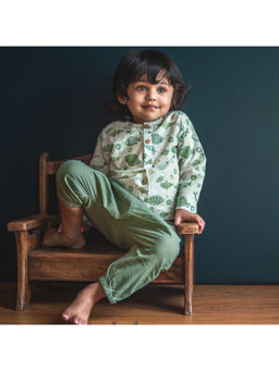 Whitewater - Unisex Organic Fish Print Kurta and Mint Pyjama