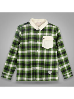 Purple United Kids - Boys Green Checked Full Sleeves Regular Fit Shirt