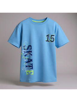 Purple United Kids - Boys Blue Half Sleeves Round Neck Printed T-Shirt