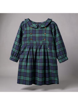 Purple United Kids - Girls Green Checked Long Sleeves Ruffle Neck Dress