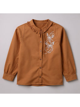 Purple United Kids - Girls Brown Embroidered Full Sleeves Regular Fit Top