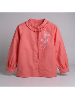 Purple United Kids - Girls Pink Embroidered Full Sleeves Regular Fit Top