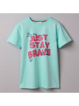 Purple United Kids - Boys Green Half Sleeves Round Neck Printed T-Shirt