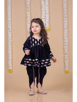 Titrit - Velvet Embellished Peplum Kurti With Dhoti