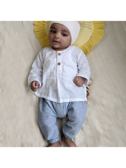 Whitewater - Unisex Organic Essential White Kurta and Blue Pyjama