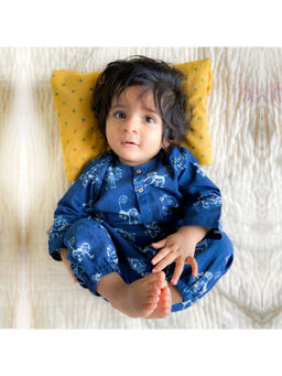 Whitewater - Unisex Organic Zoo Print Indigo Kurta and Pyjama