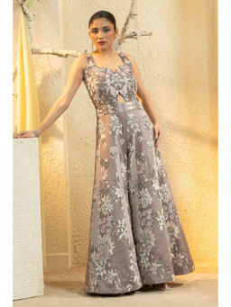 "Two Sisters" by Gyans - Smoky Mauve Hand-Embroidered Jumpsuit