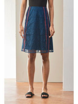 Genes Lecoanet Hemant - Blue Lace Embroidered Knee Length Skirt