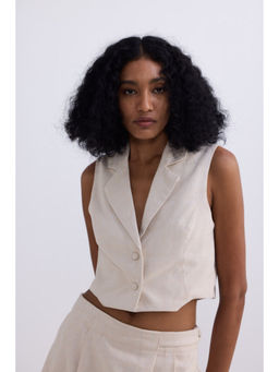 Reistor - Cream Cropped Cotton Tweed Vest