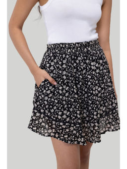 Reistor - Black Floral Drawstring Short Skirt