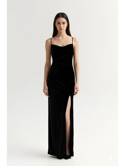 The Clothing Factory - Black Velvet Cowl Neck Maxi Dress