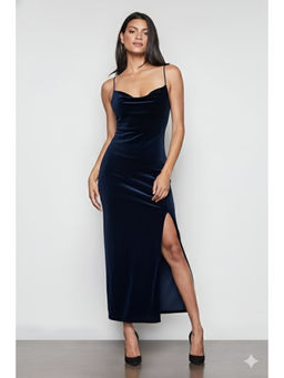 The Clothing Factory - Blue Velvet Cowl Neck Maxi Dress