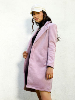 Campus Sutra - Womens Purple Single-Breasted Straight Long Coat