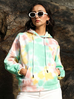Campus Sutra - Womens Mint Green & Brown Oversized Tie-Dye Hoodie