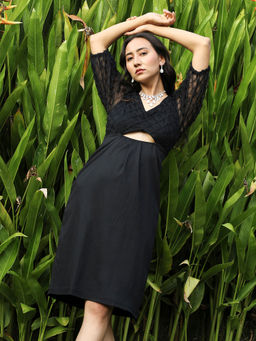 PINACOLADA - Womens Carbon Black Cut-Out Dress With Sheer Detail