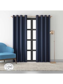 HomeTown - Fiesta Solid Textured Sheer Xl Door Curtains 9 Feet In Navy Colour (Set of 2)