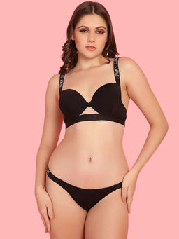 PrettyCat - Sexy Monogram Shine Straps Pushup Bra Panty (Set of 2)