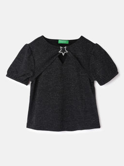 United Colors of Benetton - Black Regular Fit Round Neck Textured Top