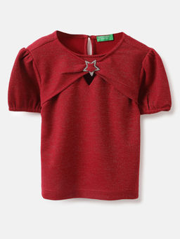 United Colors of Benetton - Red Regular Fit Round Neck Textured Top