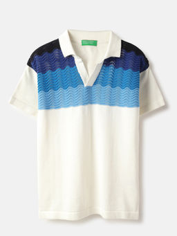United Colors of Benetton - White Regular Fit Self Design Polo T-Shirt