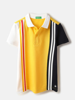 United Colors of Benetton - Yellow Regular Fit Polo Neck Colorblock T-Shirt