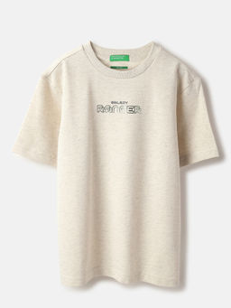 United Colors of Benetton - Beige Boxy Fit Round Neck Printed T-Shirt