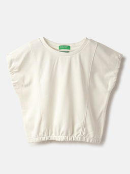 United Colors of Benetton - White Regular Fit Round Neck Solid Cropped Top