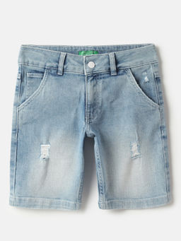United Colors of Benetton - Blue Solid Regular Fit Denim Shorts
