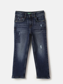 United Colors of Benetton - Navy Blue Solid Straight Fit Jeans