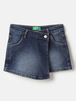 United Colors of Benetton - Navy Blue Solid Regular Fit Denim Skorts