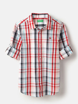 United Colors of Benetton - Red Regular Fit Spread Collar Checkered Shirt